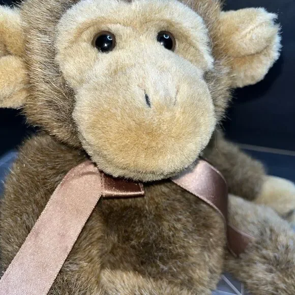 Russ Berrie “Jimby” Monkey Brown Monkey With Ribbon Bow VTG Stuffed Animal Toy - Picture 2 of 10